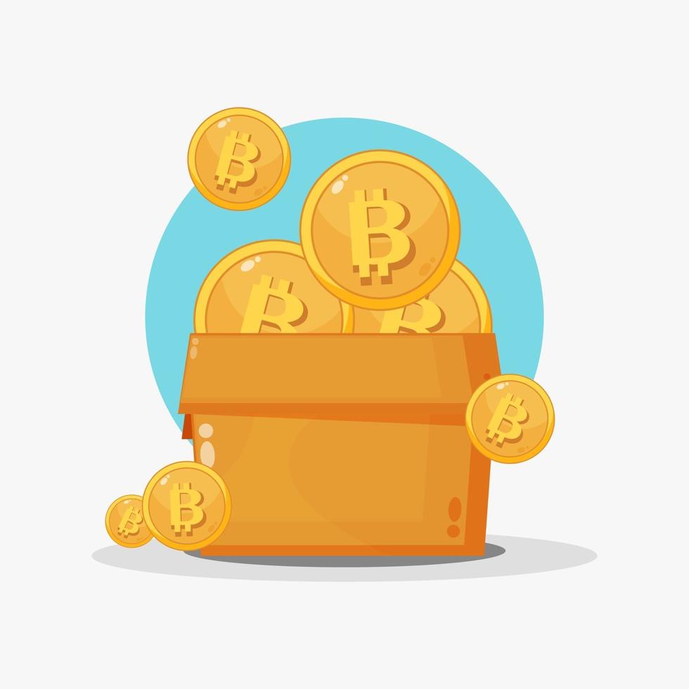 illustration av en hög med bitcoins i en låda vektor