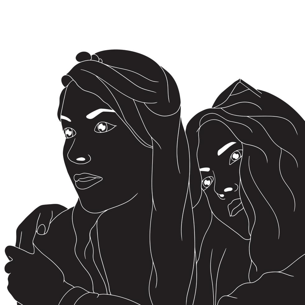 Freundschaft Charakter Silhouette Illustration auf isoliertem Hintergrund. vektor