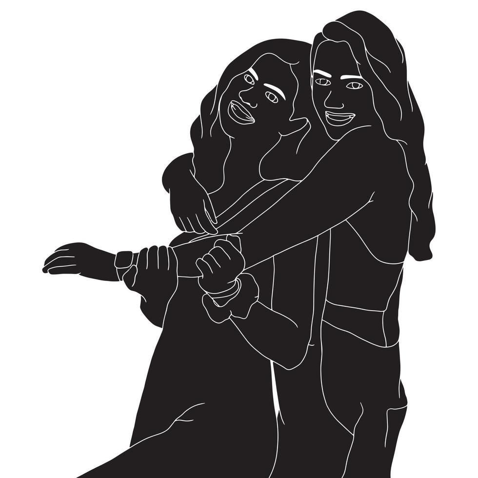 Freundschaft Charakter Silhouette Illustration auf isoliertem Hintergrund. vektor