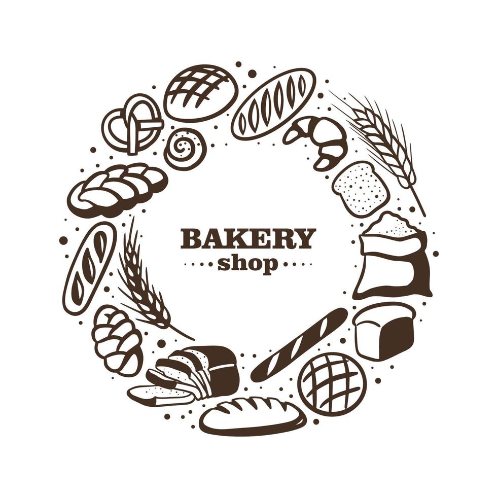 bageri butik illustration med olika bröd och rulle. vektor