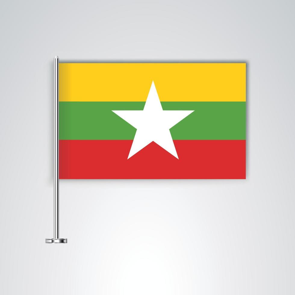 myanmar flagga med metallpinne vektor