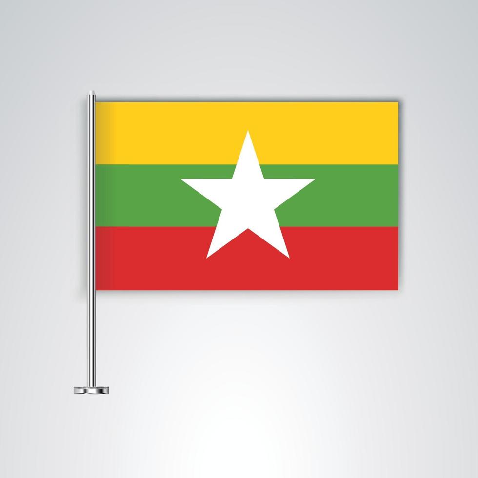 Myanmar-Flagge mit Metallstab vektor