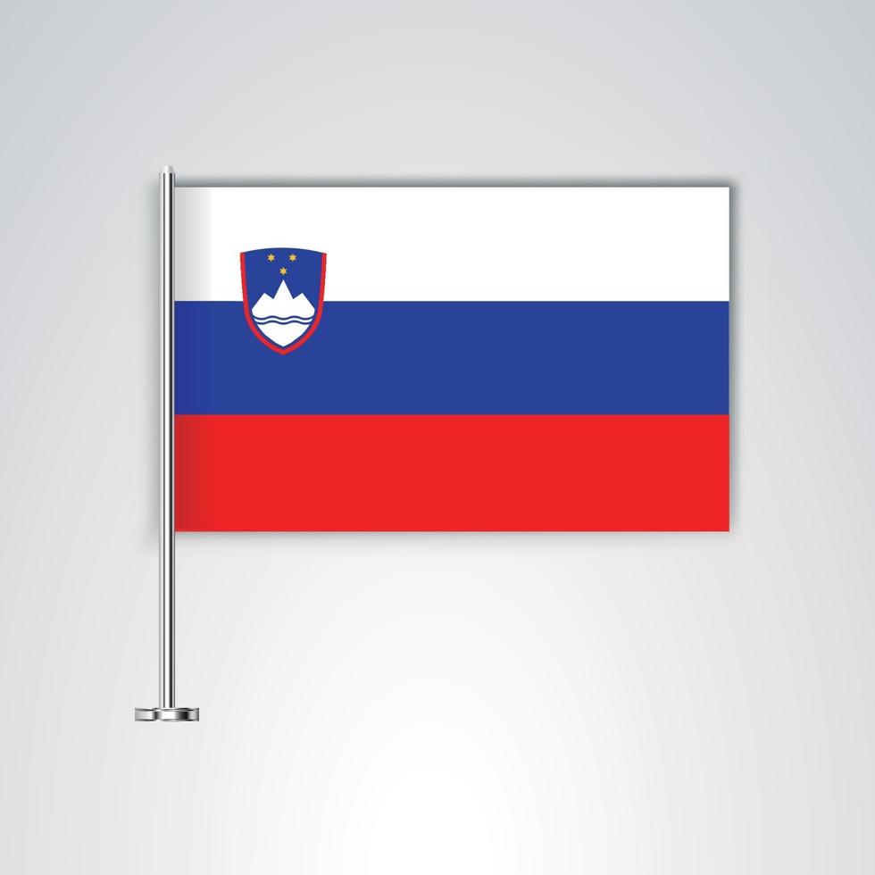 Sloveniens flagga med metallpinne vektor