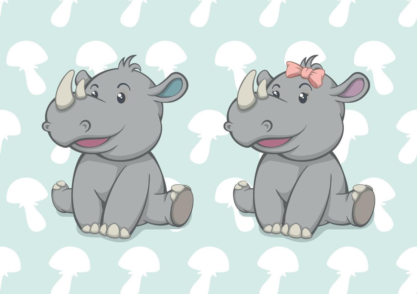 Cartoon Baby Nashorn Junge und Mädchen vektor