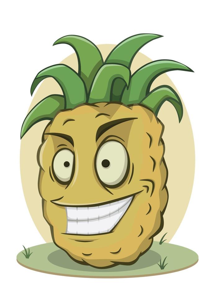 tecknad ananas karaktär roligt ansikte vektor