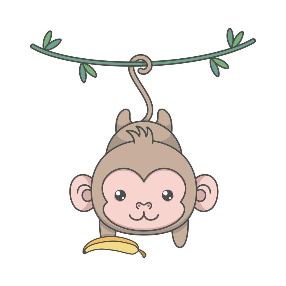 süßer Cartoon-Affe, der mit Schwanz hängt vektor