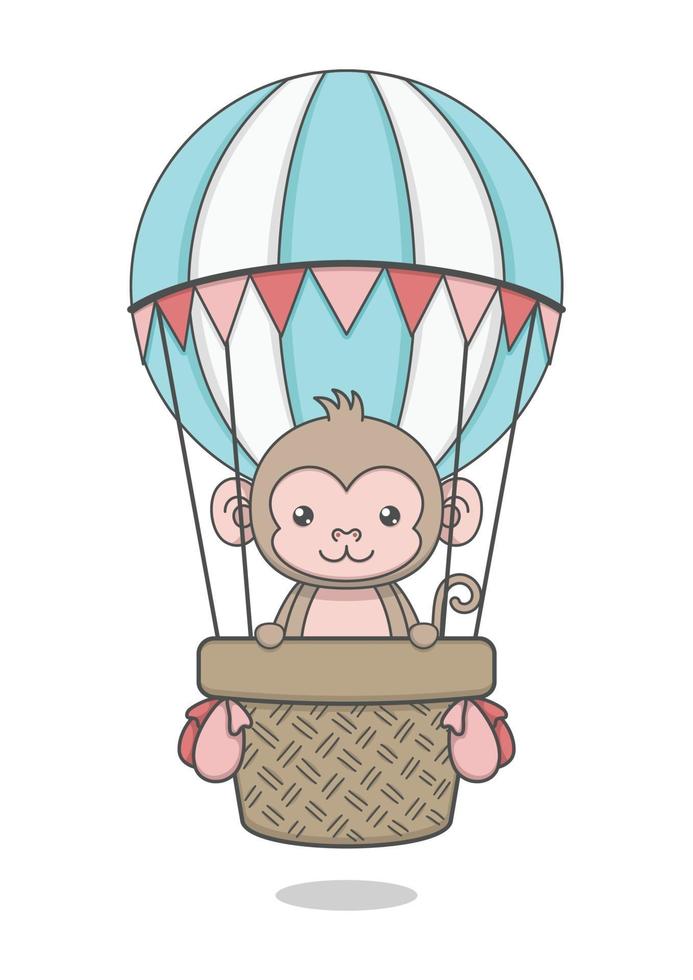 süßer Cartoon-Affe, der Heißluftballon reitet vektor