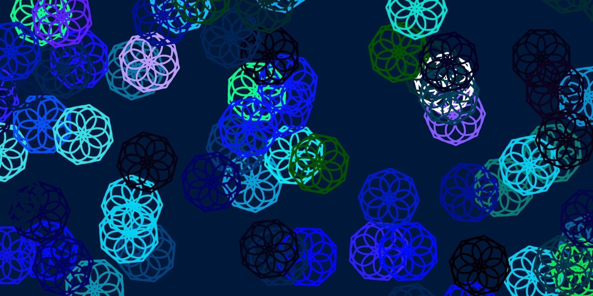 ljusblå, grön vektor doodle mönster med blommor.