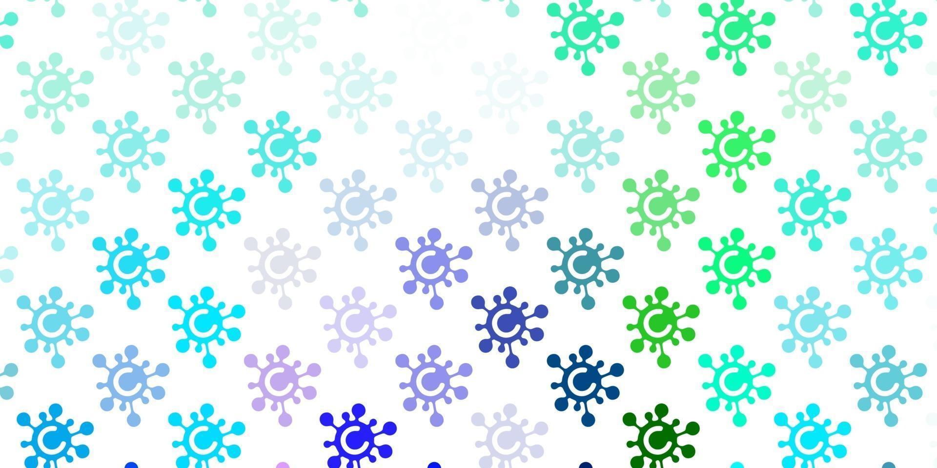 hellblauer, grüner Vektorhintergrund mit Virensymbolen. vektor