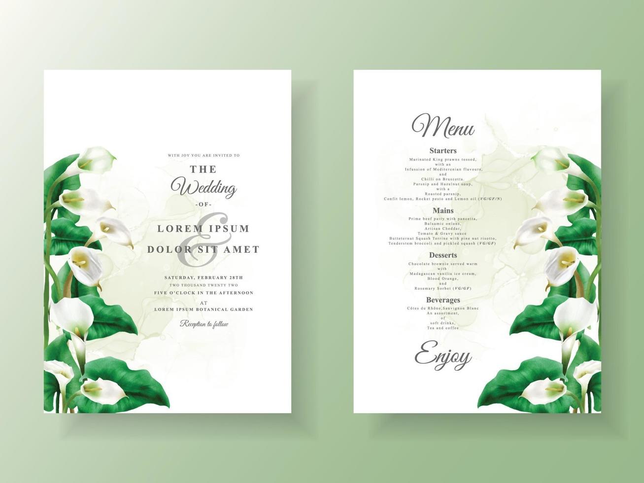 minimalistische Hochzeitseinladung mit Cala Lily Design vektor