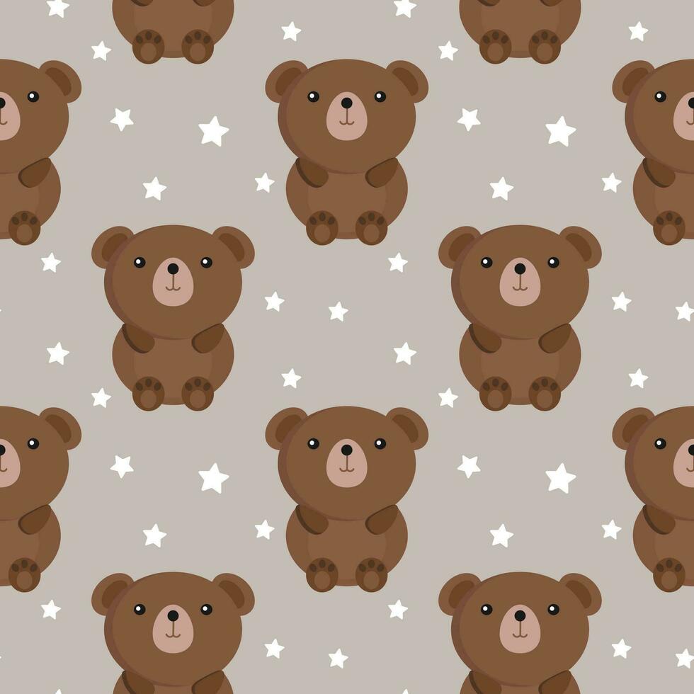 sömlös mönster, söt tecknad serie björnar på en starry bakgrund. barns skriva ut, textil, bakgrund, vektor