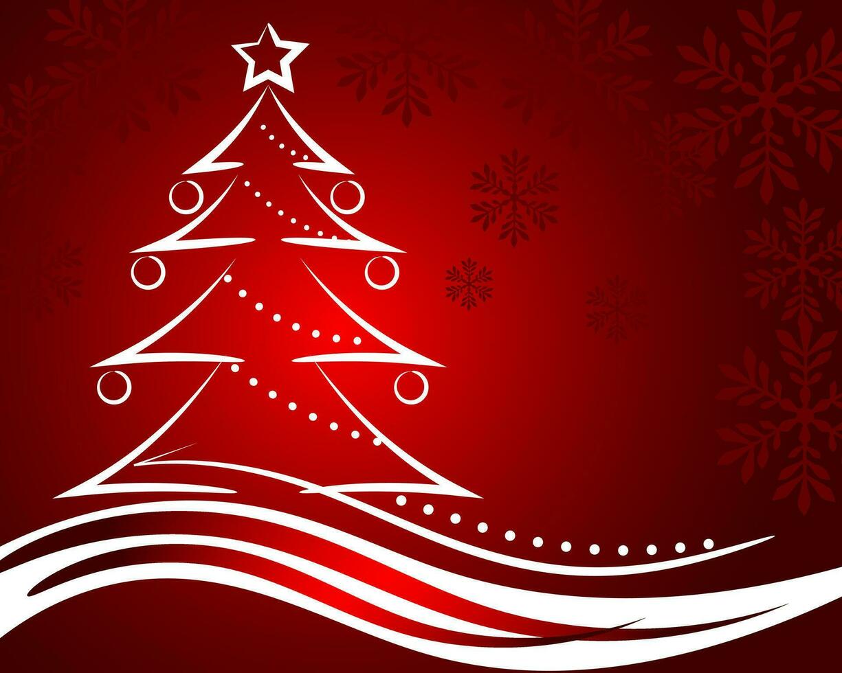vit abstrakt jul träd på en röd festlig bakgrund med lampor. illustration, jul kort, vektor