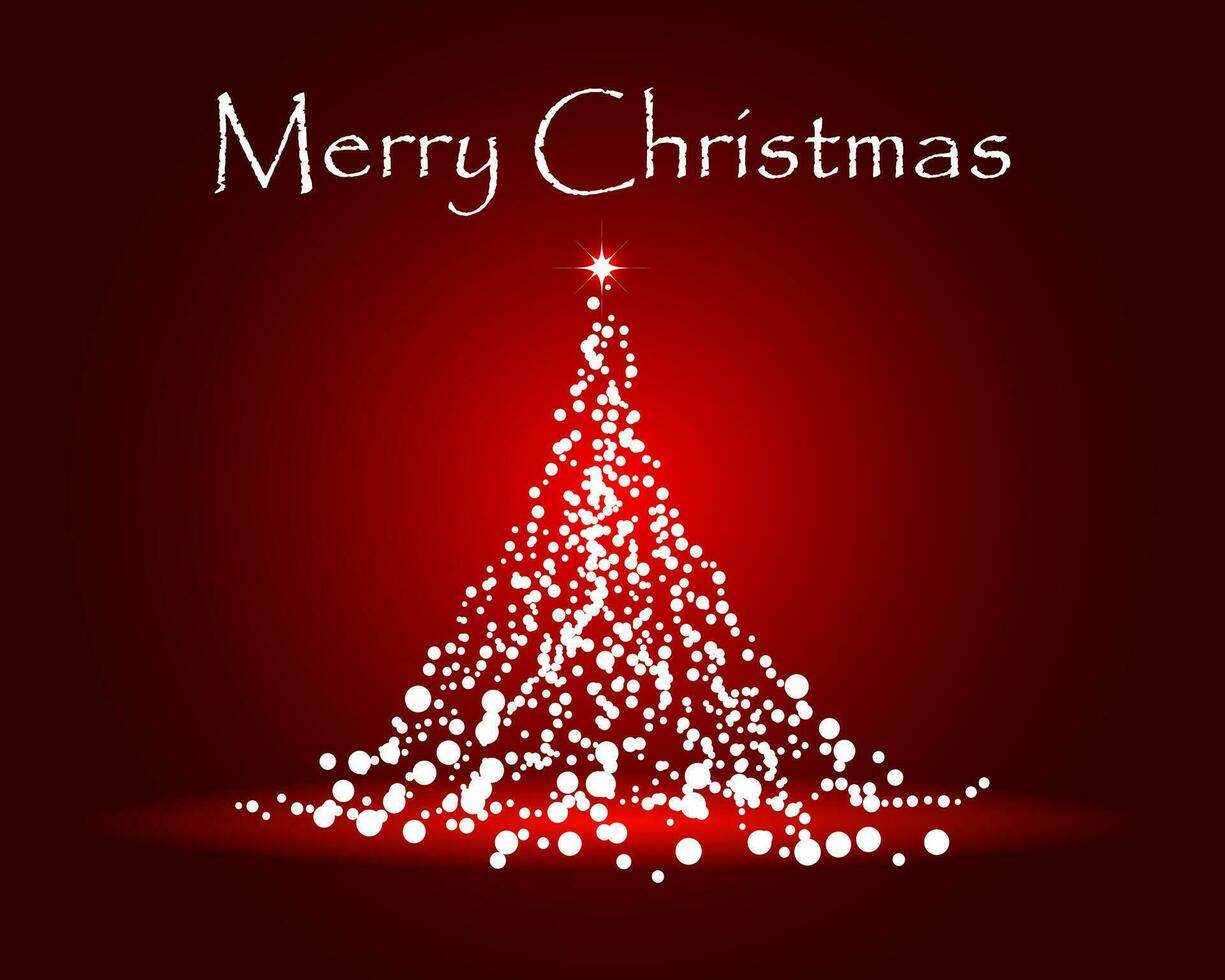 Weiß abstrakt Weihnachten Baum auf ein rot festlich Hintergrund mit Beleuchtung. Illustration, Weihnachten Karte, Vektor