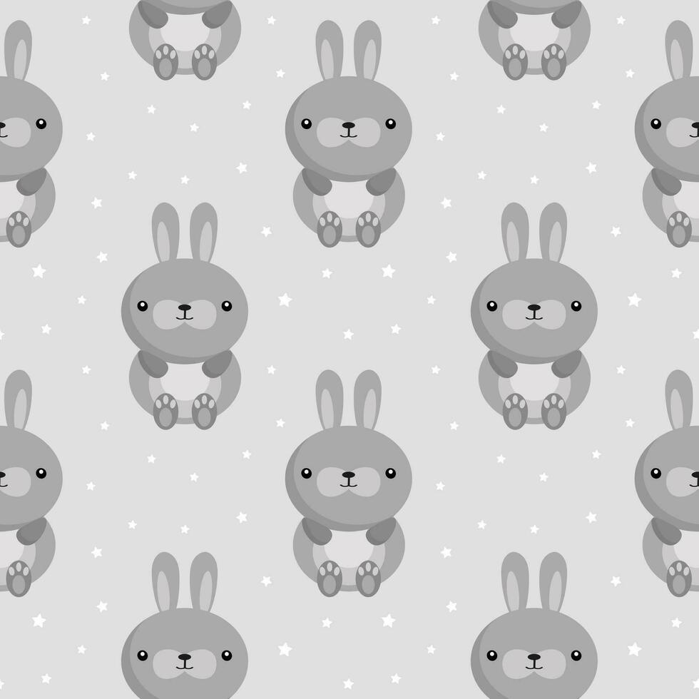 sömlös mönster, söt tecknad serie kaniner på en grå bakgrund. barns skriva ut, textil, bakgrund, vektor