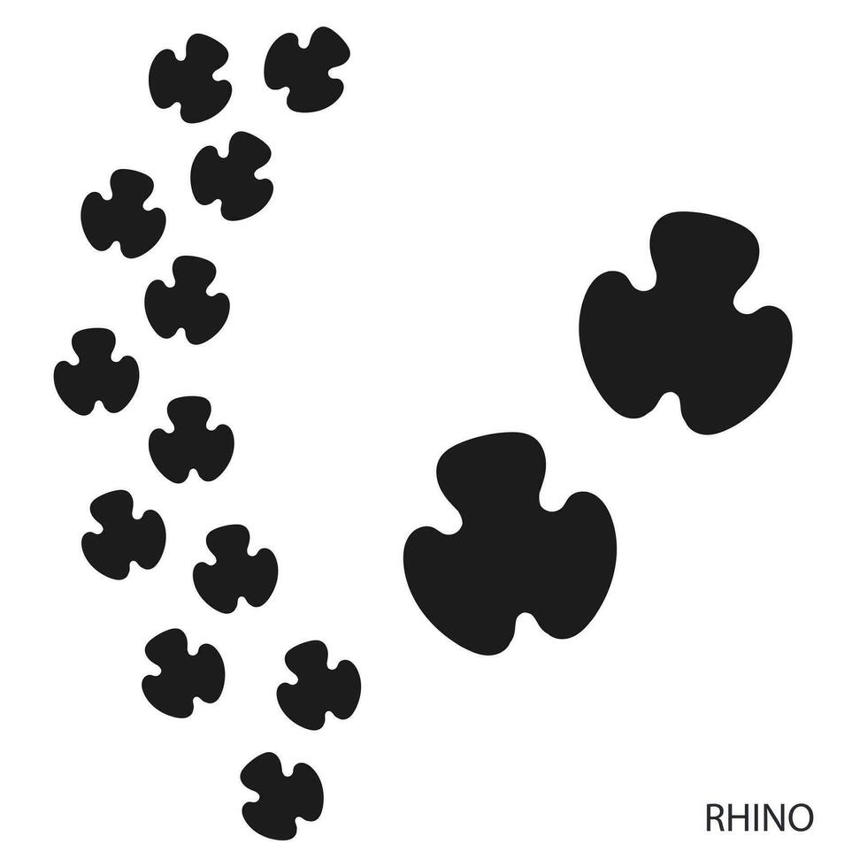 Tass grafik, djur- spår, noshörning fotspår mall. ikon och Spår av fotspår. svart silhuett. vektor