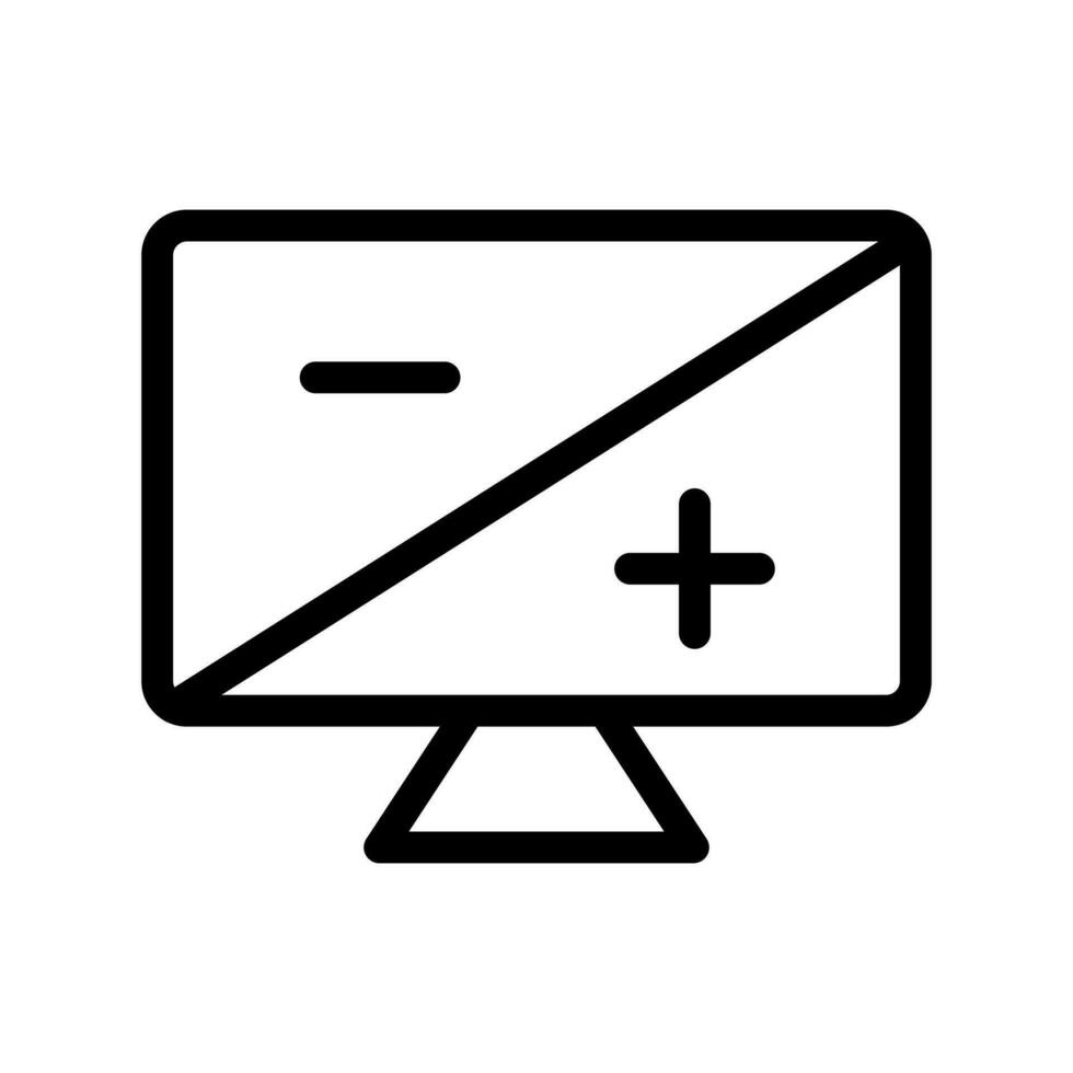 dator skärm inställningar ljusstyrka ikon symbol, vektor ljusstyrka inställningar med plus och negativ symboler på vit bakgrund i enkel design, redigerbar.