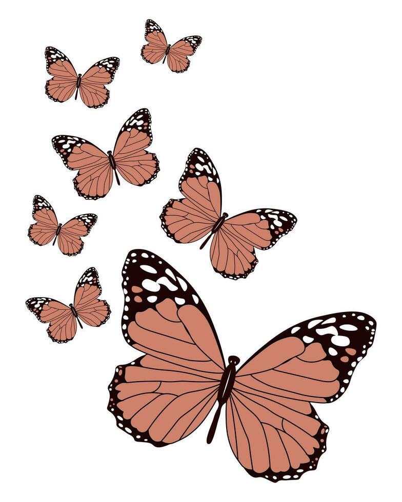 Pink Schwarz fliegend Schmetterlinge, Poster. Mauer Kunst, Illustration, Vektor