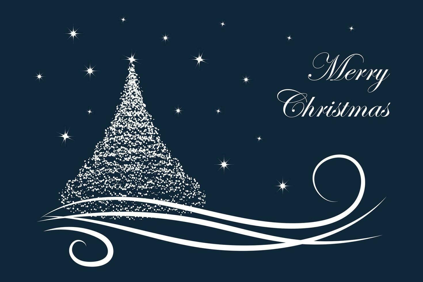 vit jul träd på en blå festlig bakgrund med lampor. illustration, jul kort, vektor