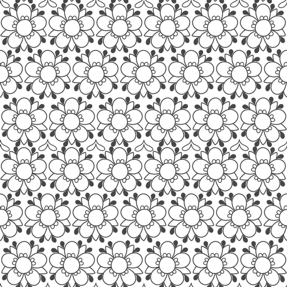 nahtlos Muster, schwarz und Weiß geometrisch Ornament von Blumen. Kontur Blumen auf ein Weiß Hintergrund. Hintergrund, Vektor