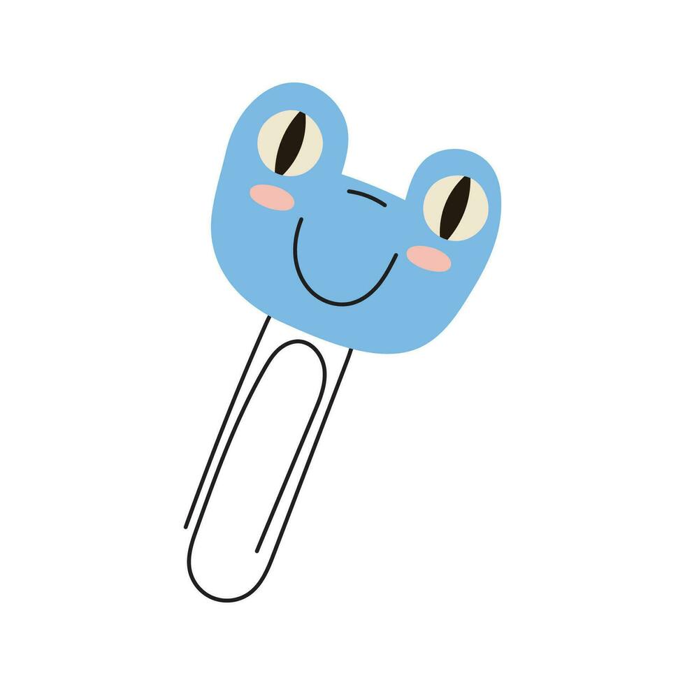 süß Baby Blau Frosch Papier Clips im eben und einfach Stil. bunt Schule und Büro Schreibwaren und Zubehör. Vektor Lager Illustration auf isoliert Weiß Hintergrund.