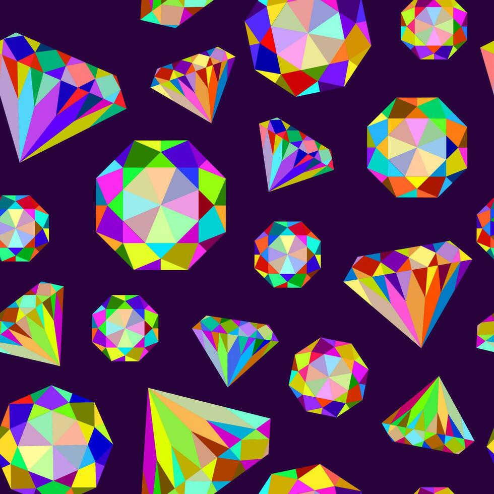 diamant färgrik sömlös mönster. ljus och skinande ädelstenar på lila bakgrund. vektor design.