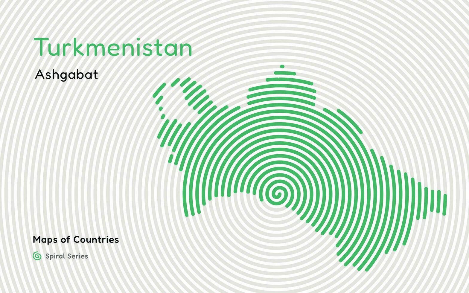 isolerat abstrakt spiral vektor kläckt Karta av turkmenistan på en vit bakgrund, identifierande dess huvudstad stad, ashgabat. spiral fingeravtryck serier