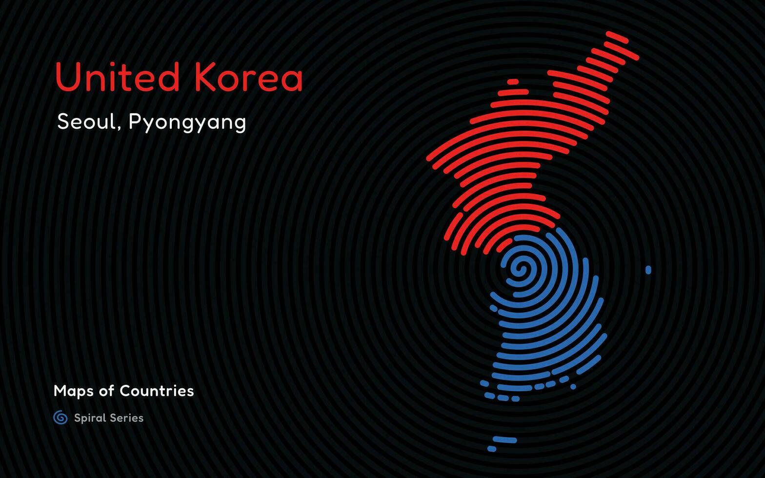 kreativ Karta av söder och norr korea. politisk Karta. seoul, pyongyang. förenad korea. huvudstad. värld länder vektor Kartor. spiral fingeravtryck serier