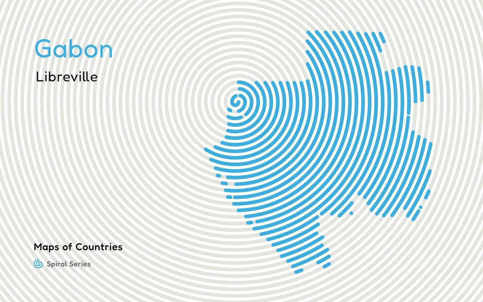 abstrakt Karta av gabon med cirkel rader. identifierande dess huvudstad stad, libreville afrikansk uppsättning. spiral fingeravtryck serier vektor