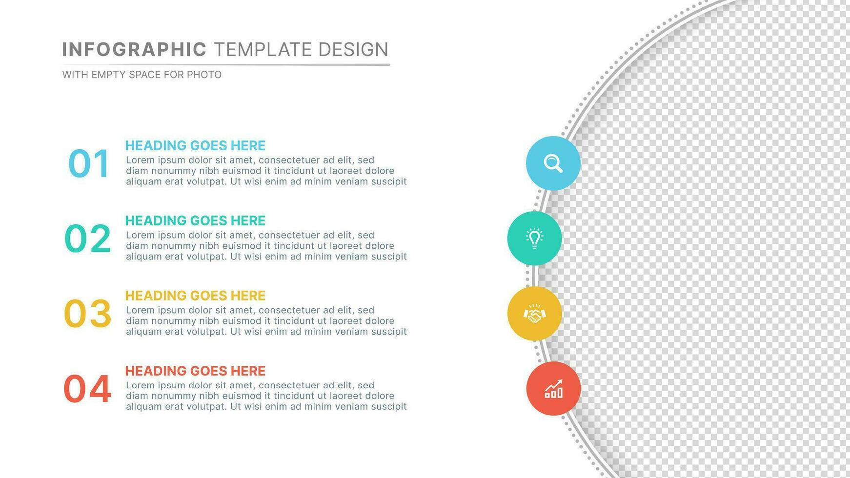 Geschäft Infografik Präsentation rutschen Design Vorlage mit 4 Optionen und leeren Raum zum Foto vektor