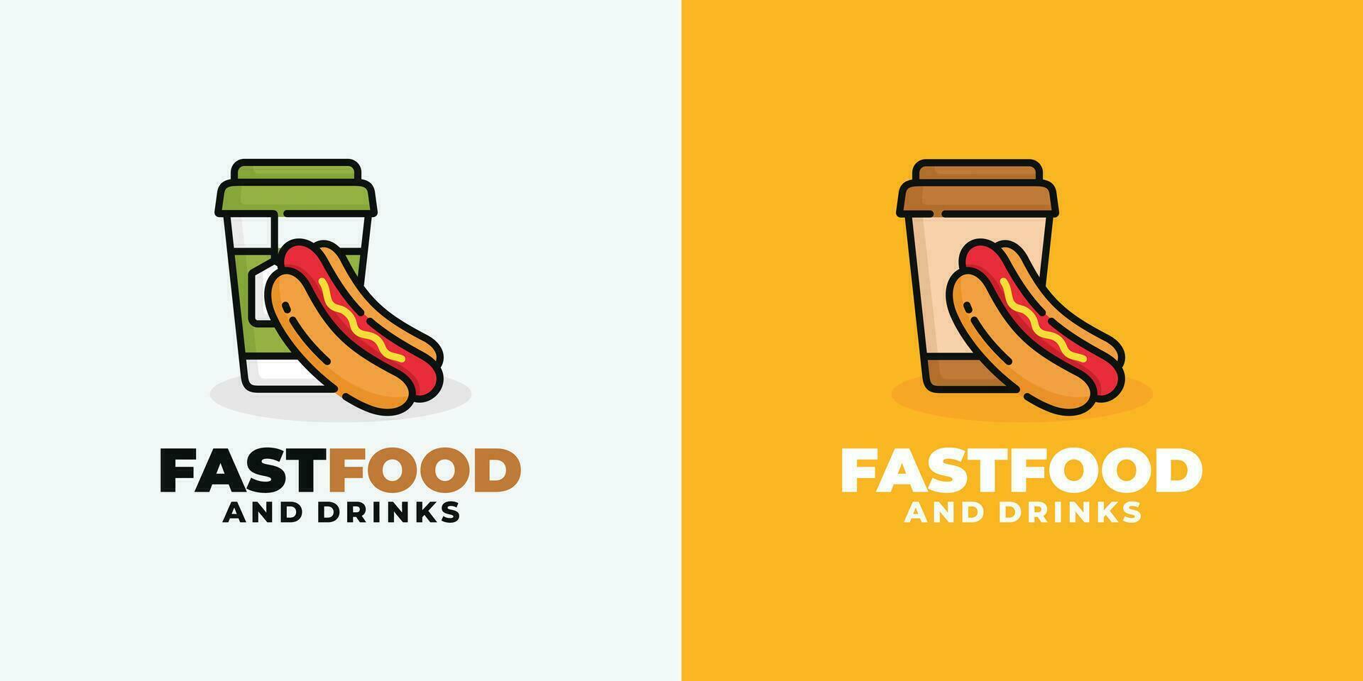 varm hund och dryck snabb mat logotyp design vektor