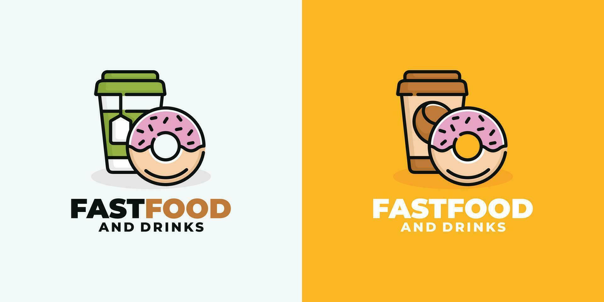 munk och dryck snabb mat logotyp design vektor