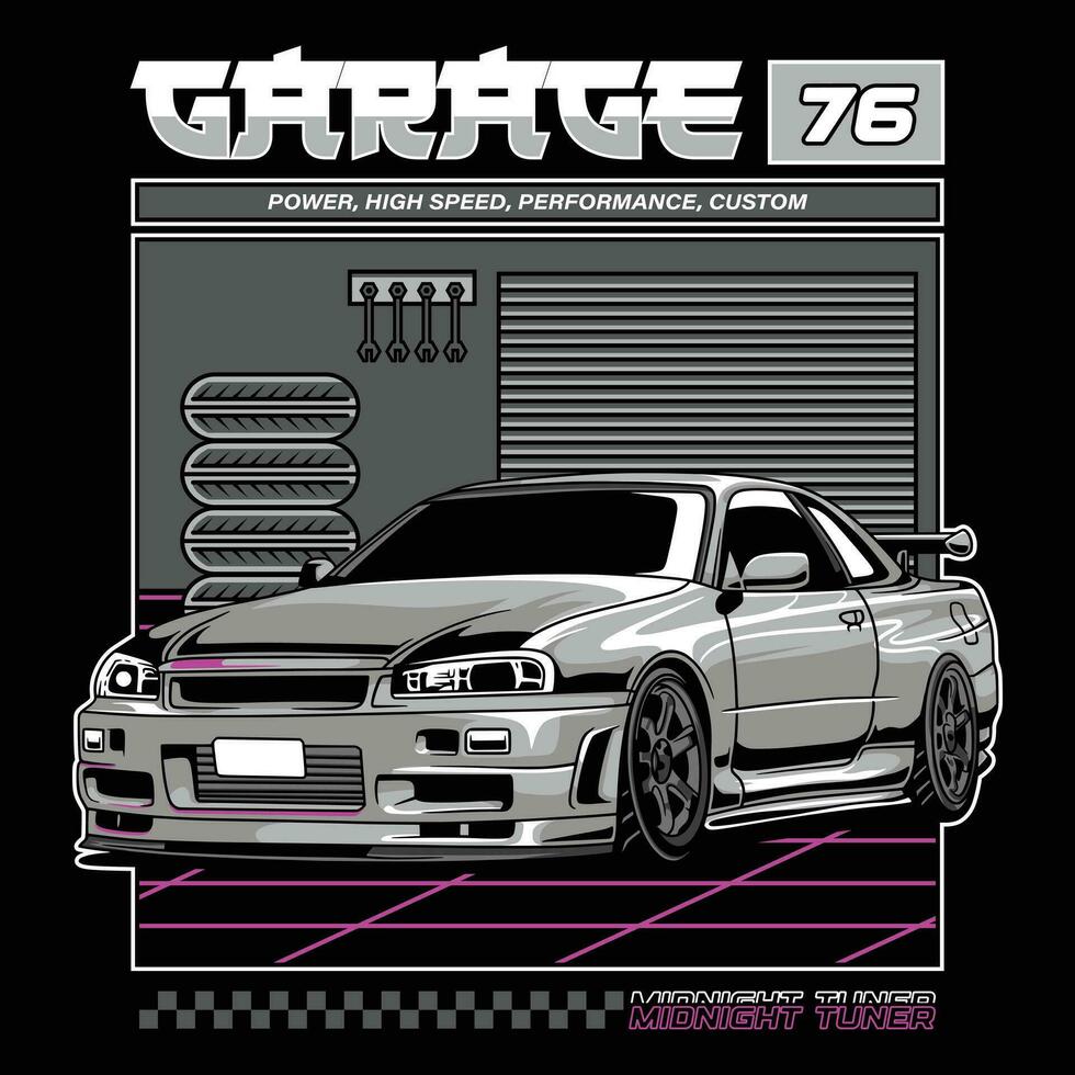 midnatt bil garage vektor design illustration