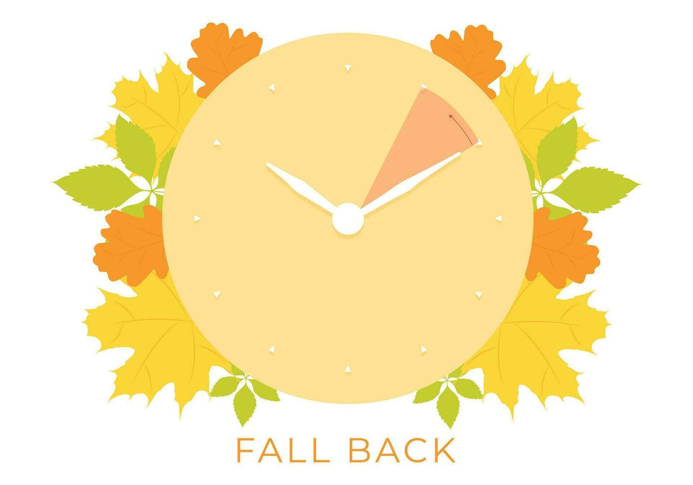 fallen zurück Vektor Illustration. Alarm Uhr mit Herbst Blätter