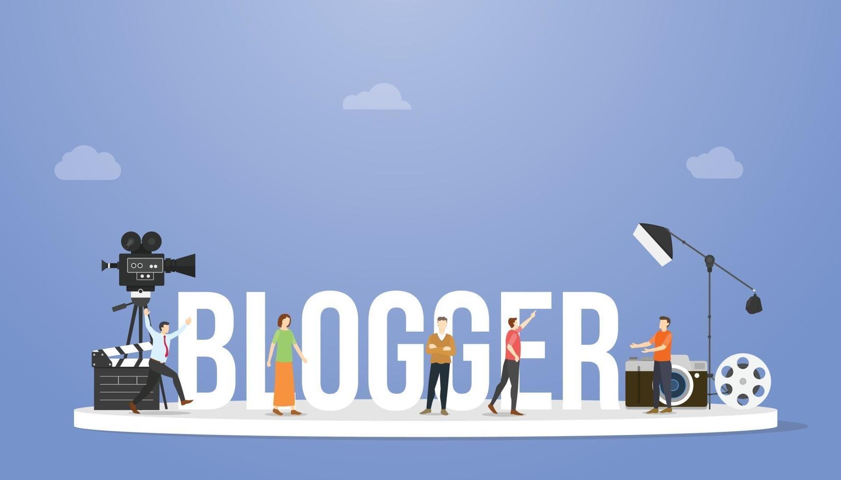 Blogger- oder Vlogger-Konzept mit großem Text oder Wort vektor
