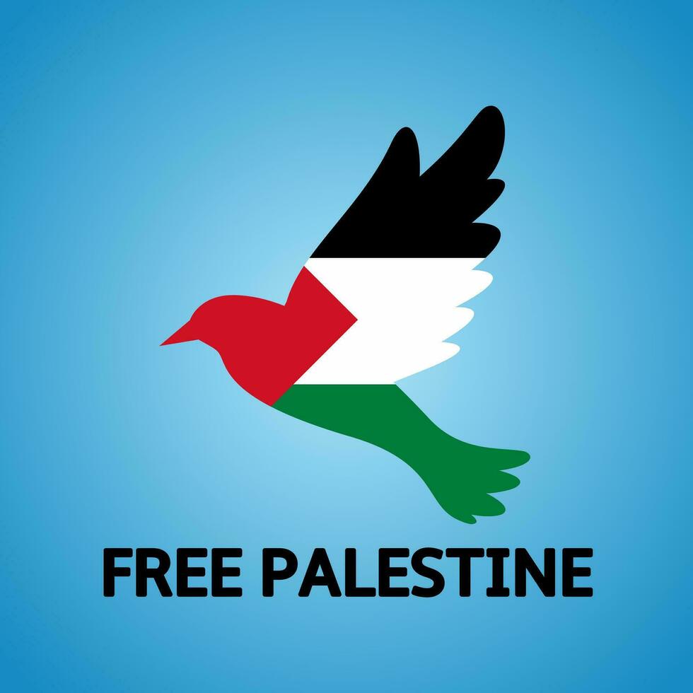 palestina konflikt vektor illustration. flygande duva med palestina Färg till representera en frihet och fred. palestina illustration av krig för social frågor, Nyheter eller konflikt