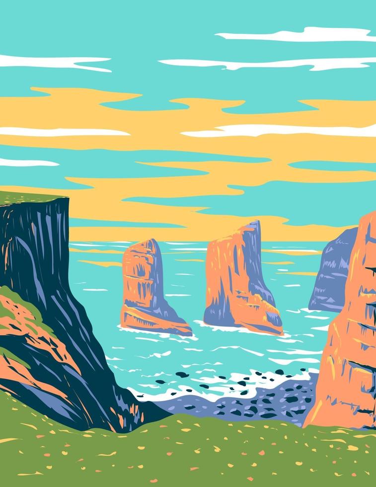 elegug stack rocks pembrokeshire kust nationalpark wpa art deco vektor