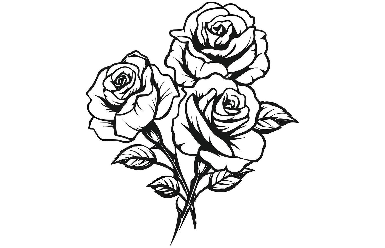 schäbig schick Rosen Sammlung im schwarz und Weiss, dekorativ Element mit Gliederung Rosen. vektor