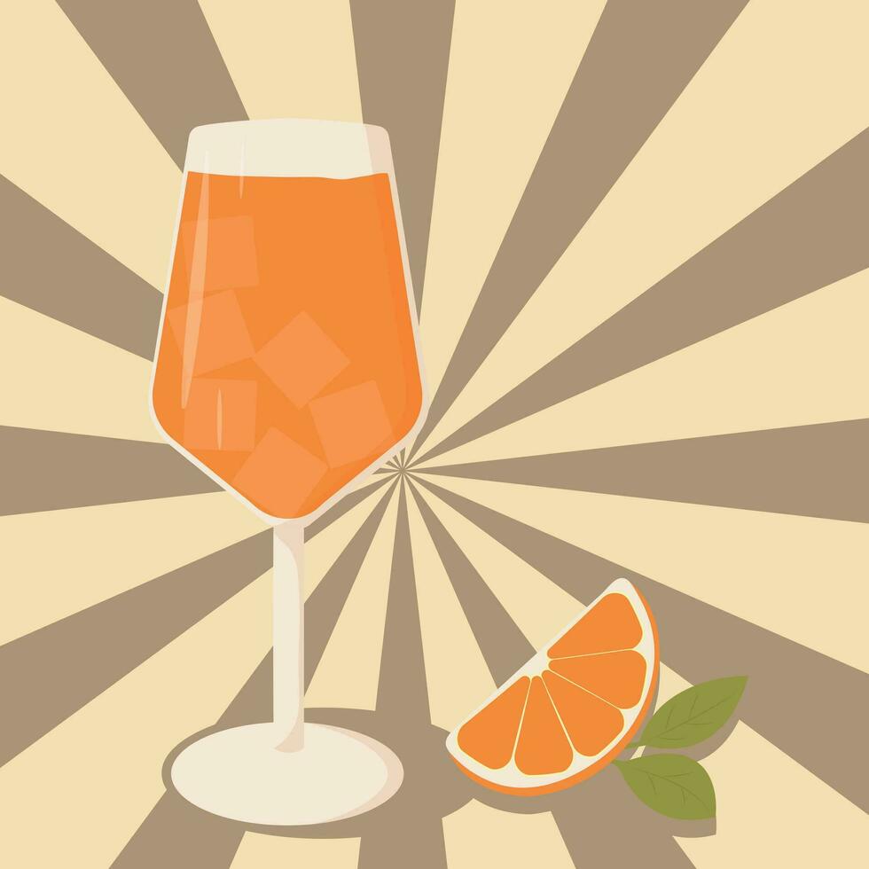 retro aperol spritsa. aperol spritsa. aperol cocktail. årgång cocktail. årgång orange juice. vektor illustration