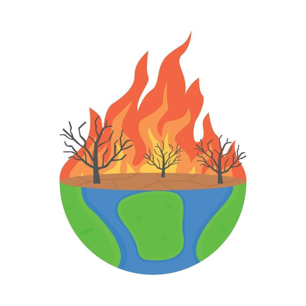 brinnande träd i de jorden. global uppvärmningen begrepp. vektor illustration