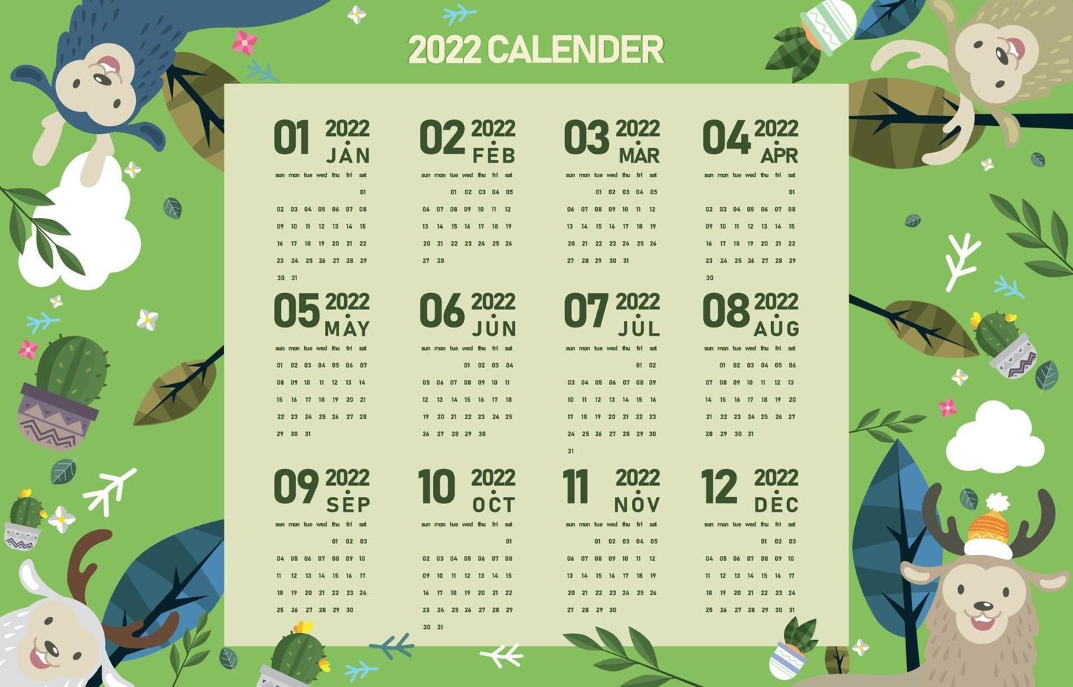 süßer Kalender des Jahres 2022 vektor