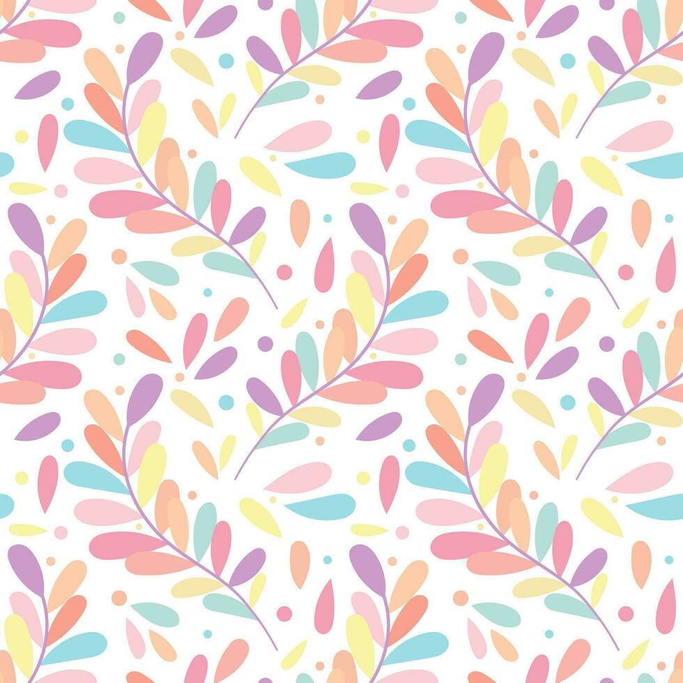 süß Vektor Muster mit eben Blatt Illustrationen, bunt Pastell- Hintergrund