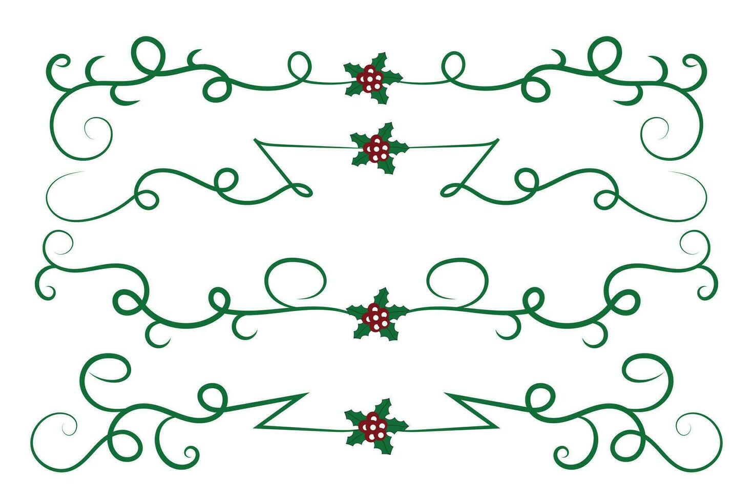 jul krusidullar virvlar avdelare rader dekorativ element, årgång kalligrafi skrolla glad jul text delare filigran elegant, vinter- järnek headers fint separator grön sida dekor vektor