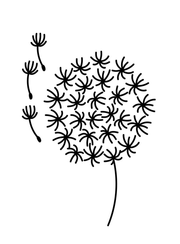 maskros översikt hand dragen logotyp element. örter klotter botanisk ikon. ört- och medicinsk växt, gräs. modern enkel stil. vektor illustration isolerat på vit bakgrund