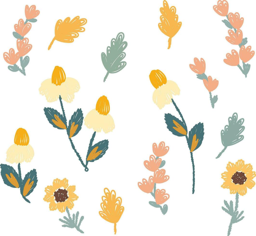 enkel abstrakt hand dragen olika former och klotter botanisk natur blommor och löv objekt bröllop begrepp - blommor. blommig affisch, inbjudan. vektor element illustration