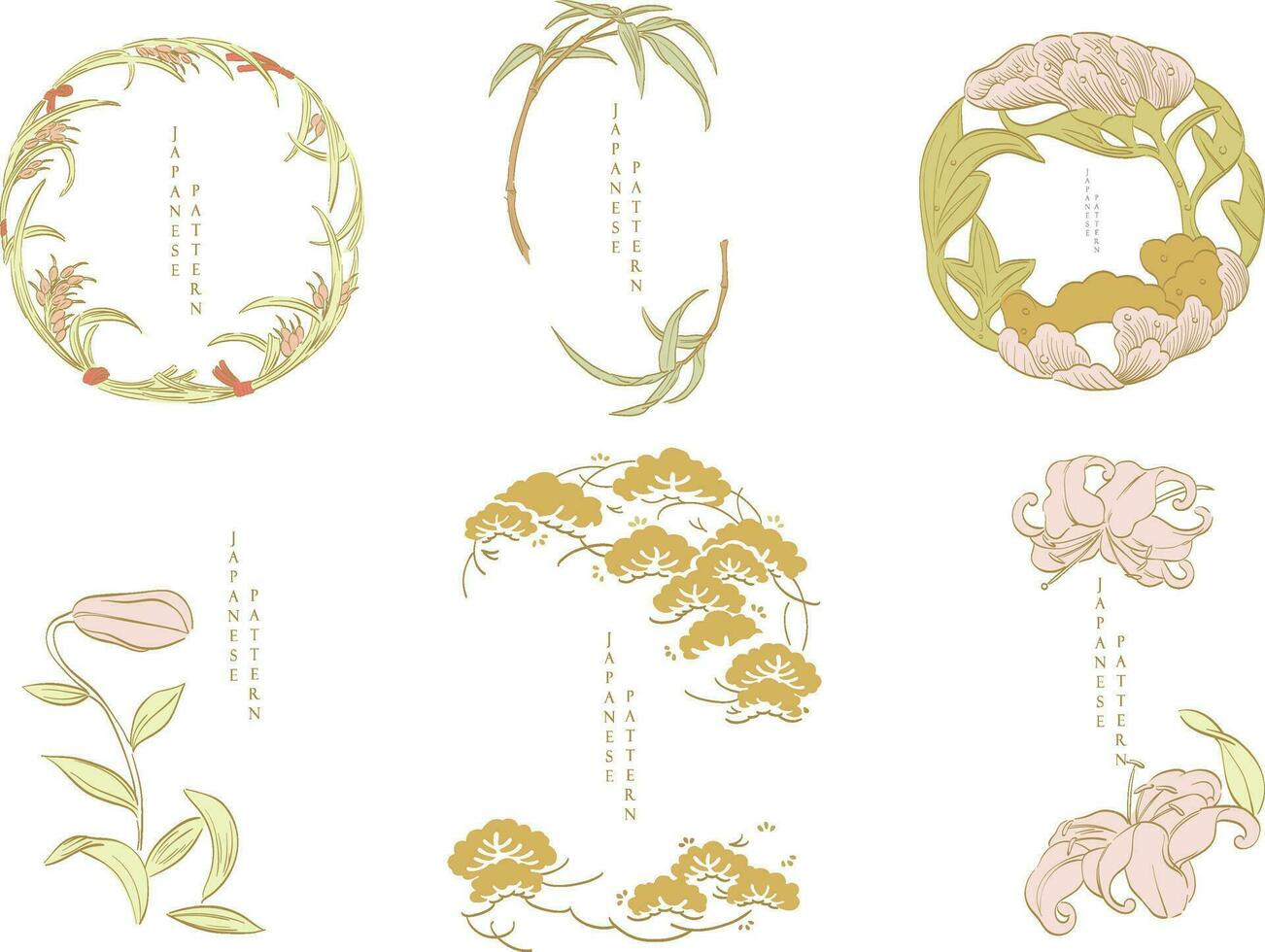 japanisch Hintergrund mit Hand gezeichnet natürlich Vektor. Blume Ast Dekoration mit Blumen- Muster Illustration im Jahrgang Stil. Logo, Karte, Banner, Symbol Design. vektor