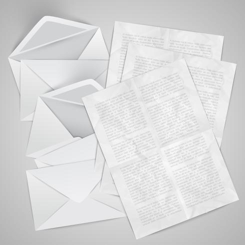 Realistiskt kuvert med papper, vektor illustration