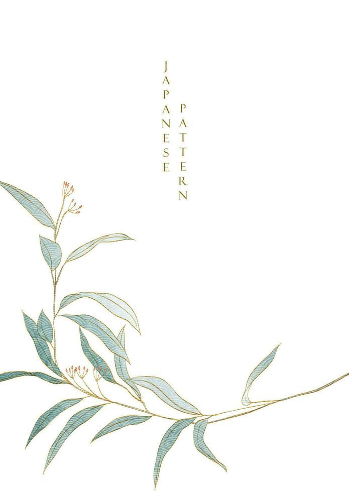Kunst natürlich Hintergrund. japanisch Muster mit Aquarell Textur Vektor. Ast mit Blätter Dekoration im Jahrgang Stil. vektor