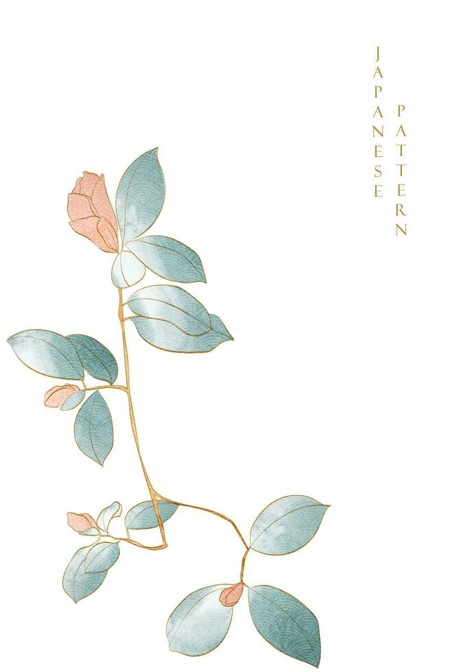 Kunst natürlich Banner mit Blumen- Muster. japanisch Hintergrund mit Aquarell Textur Vektor. Ast mit Blätter Dekoration im Jahrgang Stil. vektor