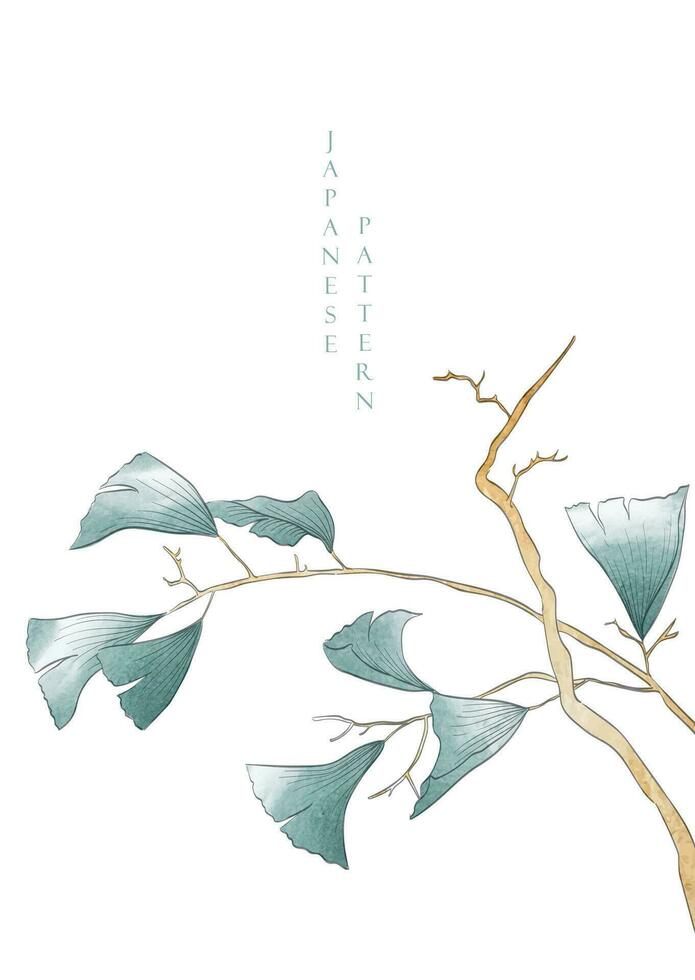 konst naturlig med gren av gingko löv element. japansk bakgrund med vattenfärg textur vektor. gren med löv dekoration i årgång stil. vektor