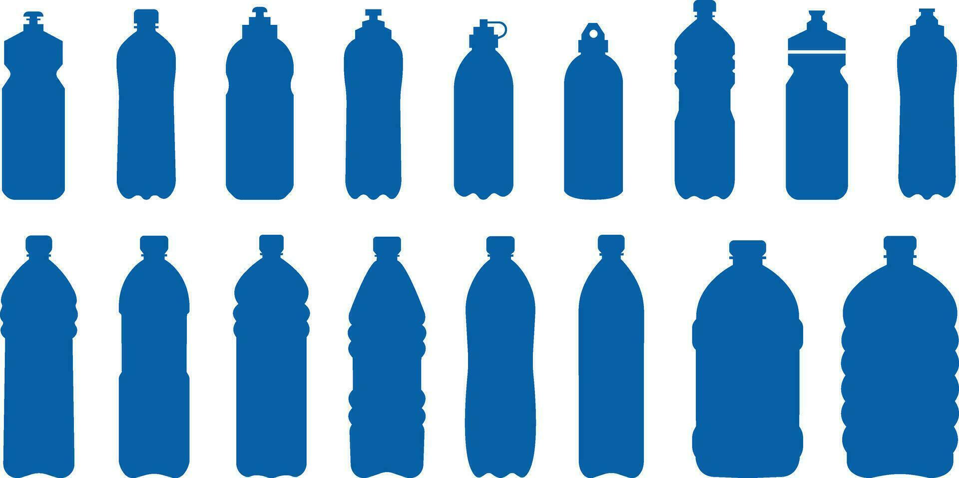 Plastik Flasche Blau Symbol Satz. Vektor eben Stil Zeichen . Container Wasser Flasche zum Sport. natürlich und gesund Lebensstil Konzept Wasser Flaschen- Container Flüssigkeit